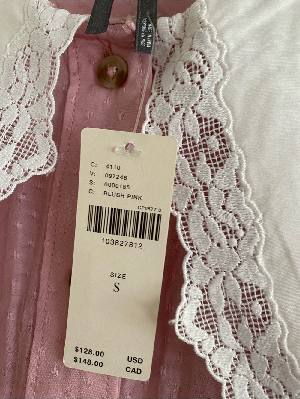 By Anthropologie Oversized Collar Blouse new with tag size S pink color - Picture 6 of 8